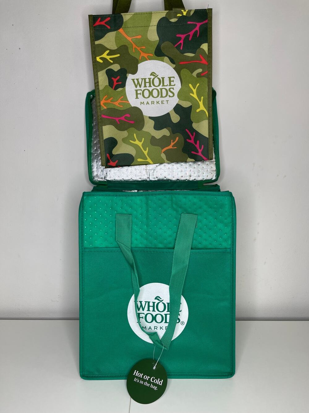 Set of 2 Whole Foods Market Bags — Mini Green Print Tote + Insulated Cooler